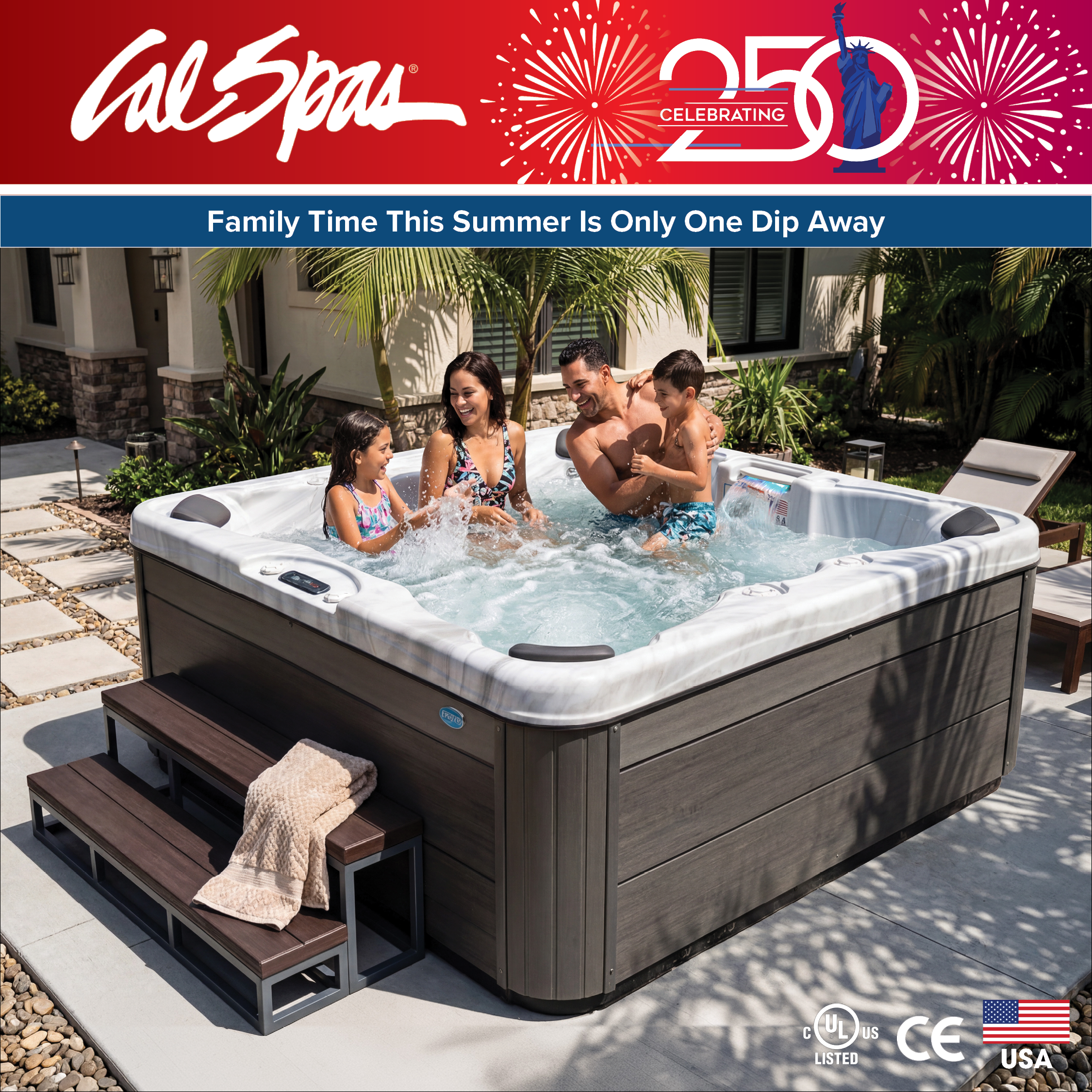 Calspas hot tub being used in a family setting - Florissant